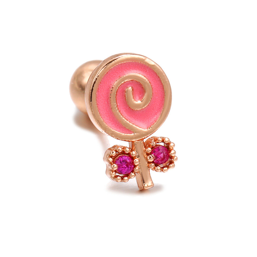 Pink Candy Ear Bone Studs Lollipop Ice Cream Earrings Piercing Ear Studs