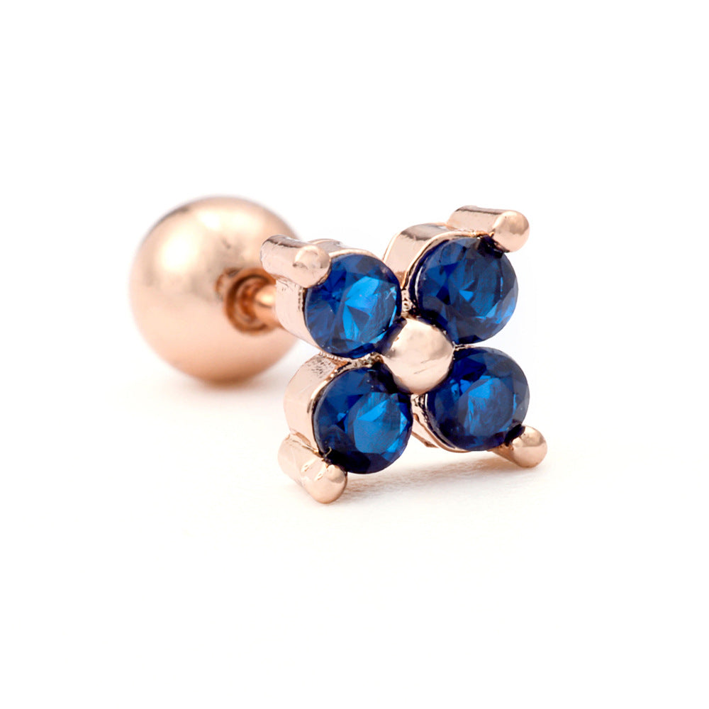 Blue Flower Bloggers Screw Piercing Ear Bone Nail Earrings