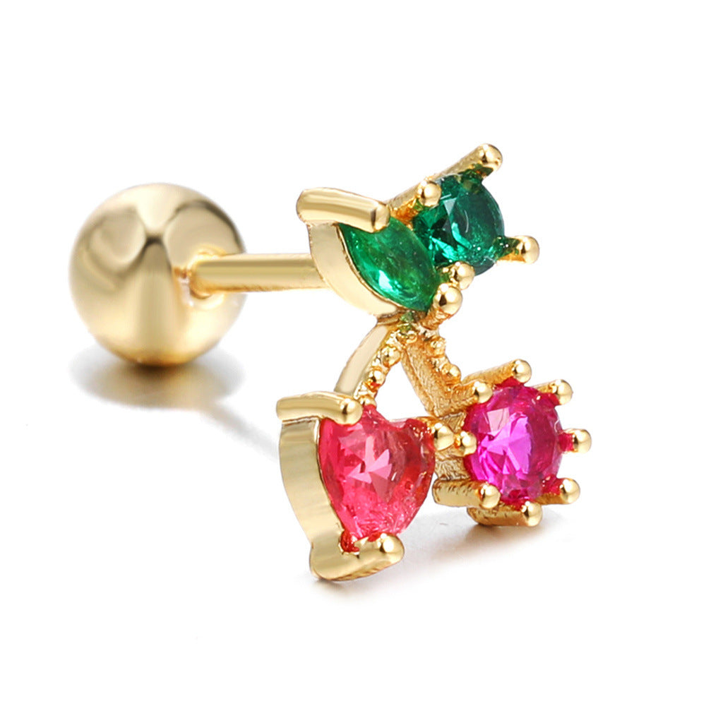 Screw Ball Piercing Fruit Ear Trend Piercing Zircon Non-fading Earrings