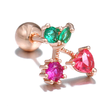 Screw Ball Piercing Fruit Ear Trend Piercing Zircon Non-fading Earrings