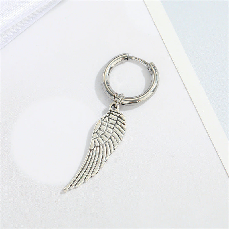 Retro Stainless Steel Wings Leaf Earring Small Feather Pendant Earrings Jewelry