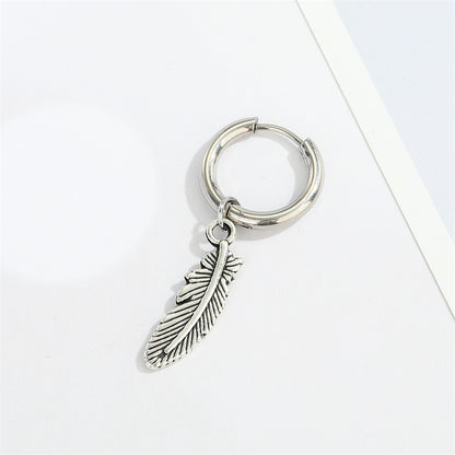 Retro Stainless Steel Wings Leaf Earring Small Feather Pendant Earrings Jewelry