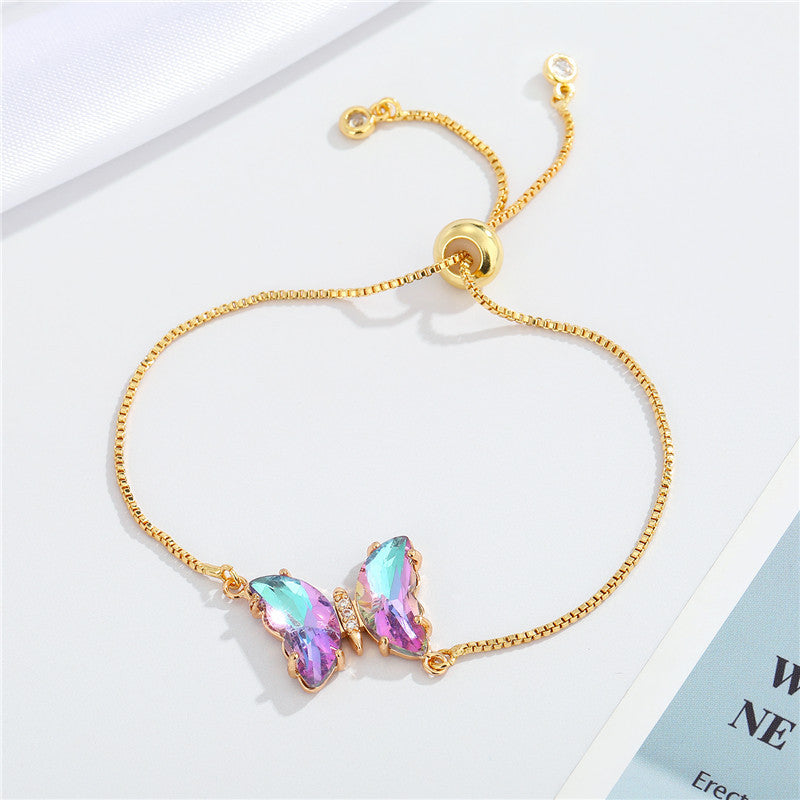 Simple Temperament Sparkling Crystal Butterfly Pendant Adjustable Bracele