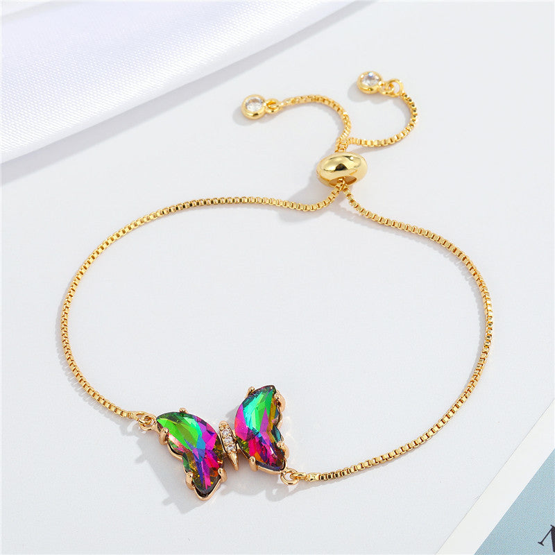 Simple Temperament Sparkling Crystal Butterfly Pendant Adjustable Bracele