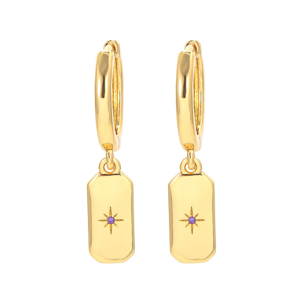 New Minimalist Diamond-studded Copper Inlaid Zircon Earrings Square Pendant Jewelry