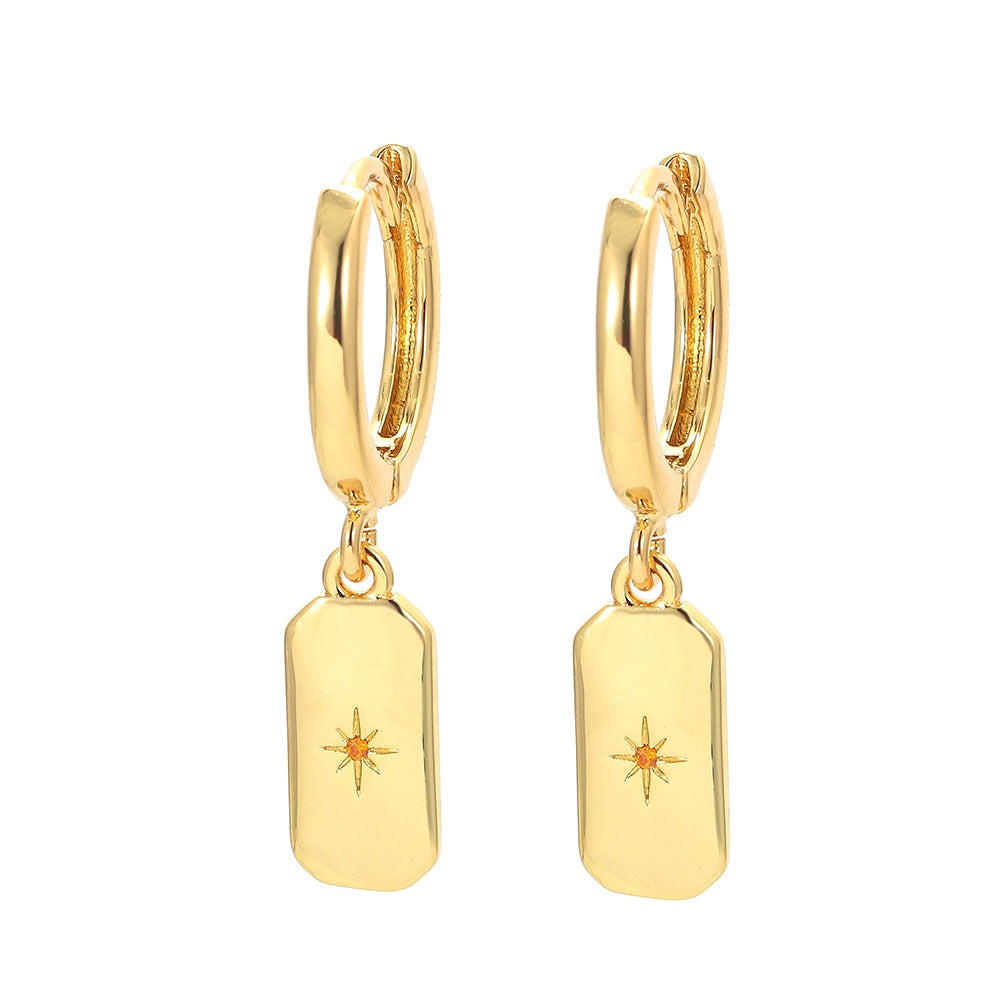 New Minimalist Diamond-studded Copper Inlaid Zircon Earrings Square Pendant Jewelry