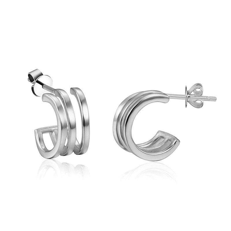 European And American C-shaped Three-layer Earrings Fashion Earrings