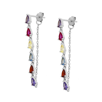 European And American Long Tassel Color Zircon Earrings