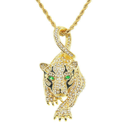 Full Rhinestone Three-dimensional Tiger Pendant Necklace Hip Hop Cool Clavicle Chain Jewelry