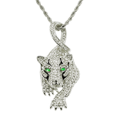 Full Rhinestone Three-dimensional Tiger Pendant Necklace Hip Hop Cool Clavicle Chain Jewelry