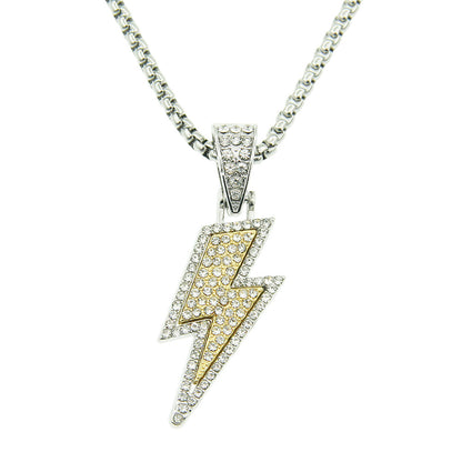 Full Rhinestone Two-tone Lightning Pendant Necklace Niche Long Sweater Chain