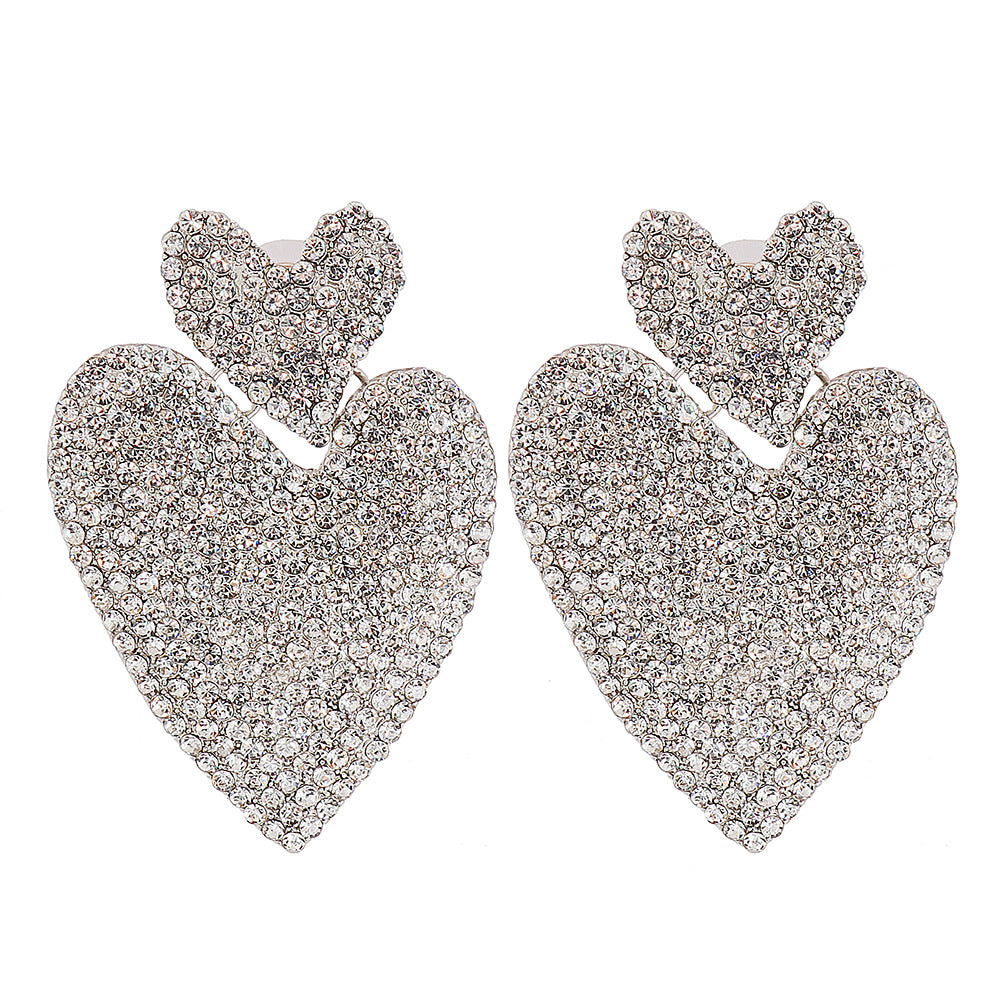 European And American Rhinestone Geometric Heart-shaped Earrings