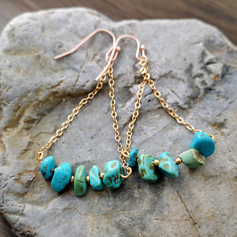 Blue Pine Gravel Earrings Simple Korean Version Of Natural Stone Bohemian Ear Jewelry