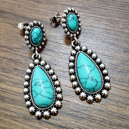 New European And American Creative Drop-shaped Turquoise Exaggerated Earrings