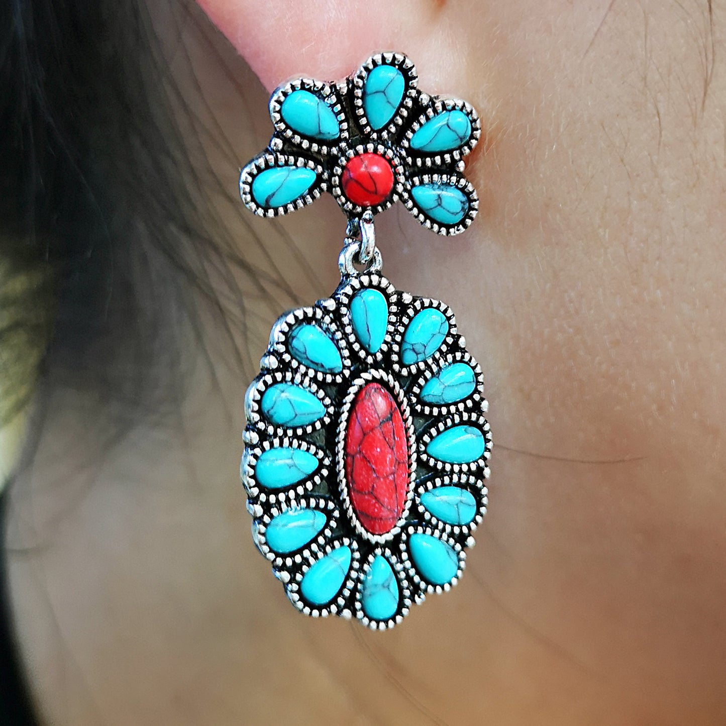 New Turquoise Earrings European And American Exaggerated Earrings