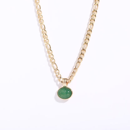 Retro Semi-precious Stone Emerald Green Natural Stone Titanium Steel Necklace