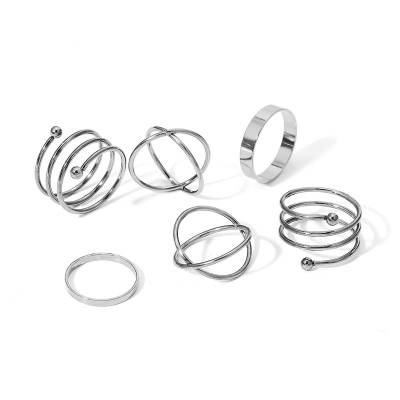 Joint Ring Wholesale Creative Simple Stacked Spiral Ring Set 6 Piece Set