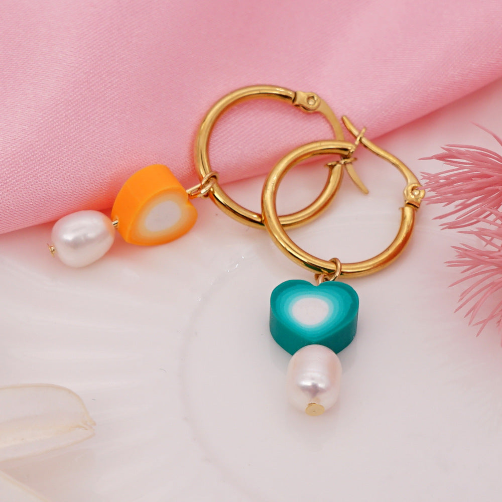 Bohemian Color Matching Simple Soft Ceramic Pearl Earrings Wholesale