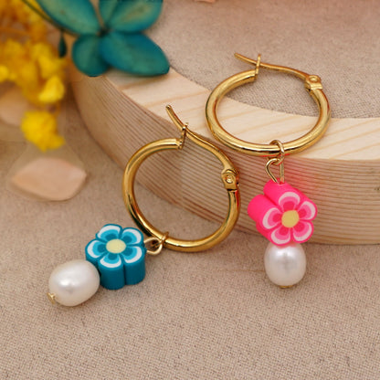 Bohemian Color Matching Simple Soft Ceramic Pearl Earrings Wholesale