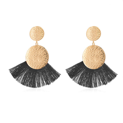 European And American Metal Fan-shaped Tassel Earrings