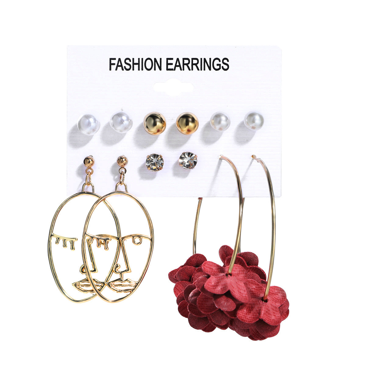 Fashion C-shaped Alloy Diamond Pearl Earrings Set Wholesale