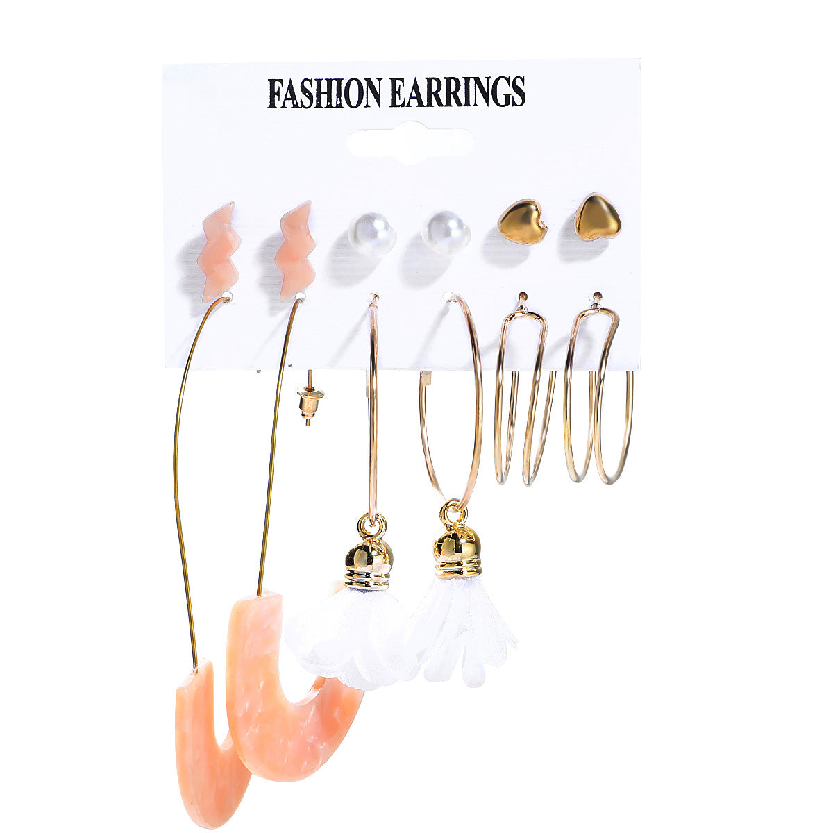 Fashion C-shaped Alloy Diamond Pearl Earrings Set Wholesale