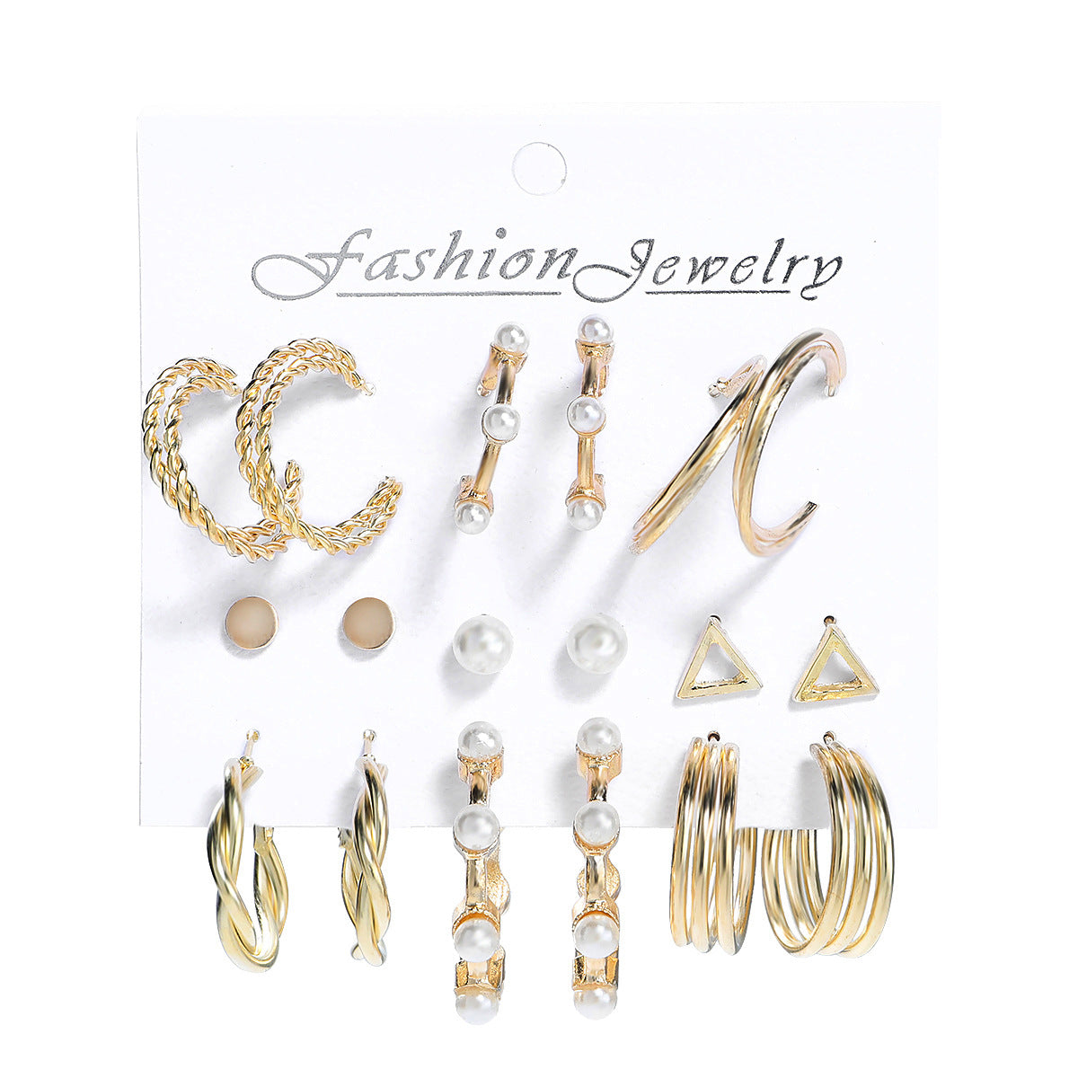 Fashion C-shaped Alloy Diamond Pearl Earrings Set Wholesale
