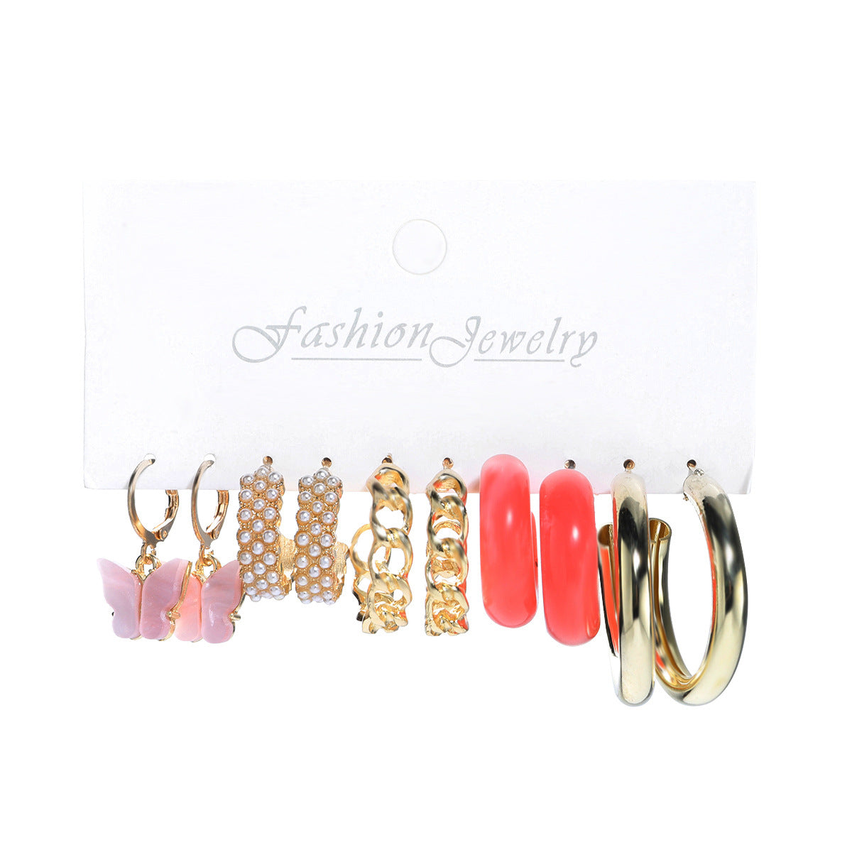 Fashion C-shaped Alloy Diamond Pearl Earrings Set Wholesale