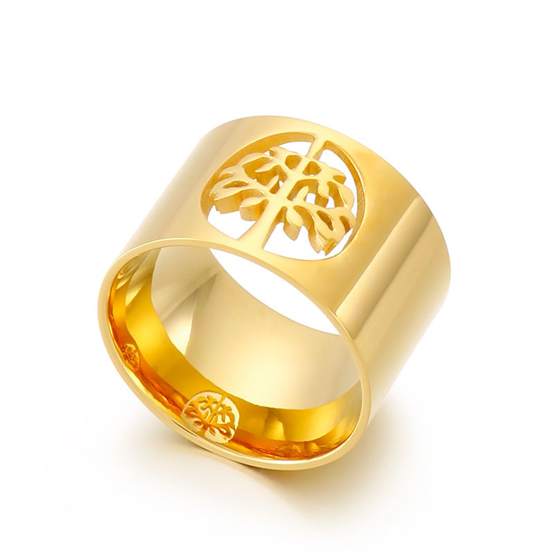 Fashion Personality Polished Stainless Steel Hollow Tree Of Life Ring