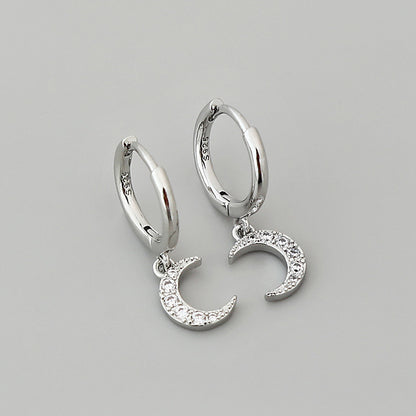 New Fashion Diamond Moon C-shaped Temperament Copper Earrings