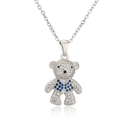 New Copper Micro-inlaid Zircon Cute Bear Pendant Golden Necklace Wholesale