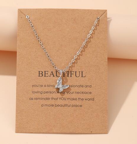 Retro Circle Butterfly Pendent Thin Chain Necklace