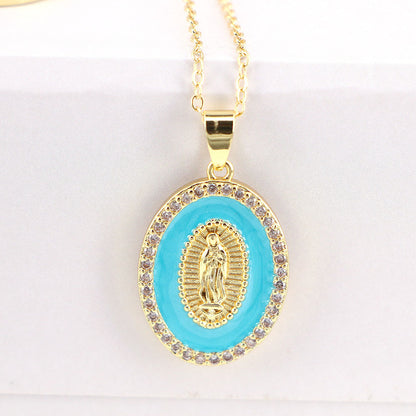 New Fashion Virgin Mary Copper Drop Oil Inlaid Zircon Pendant Necklace