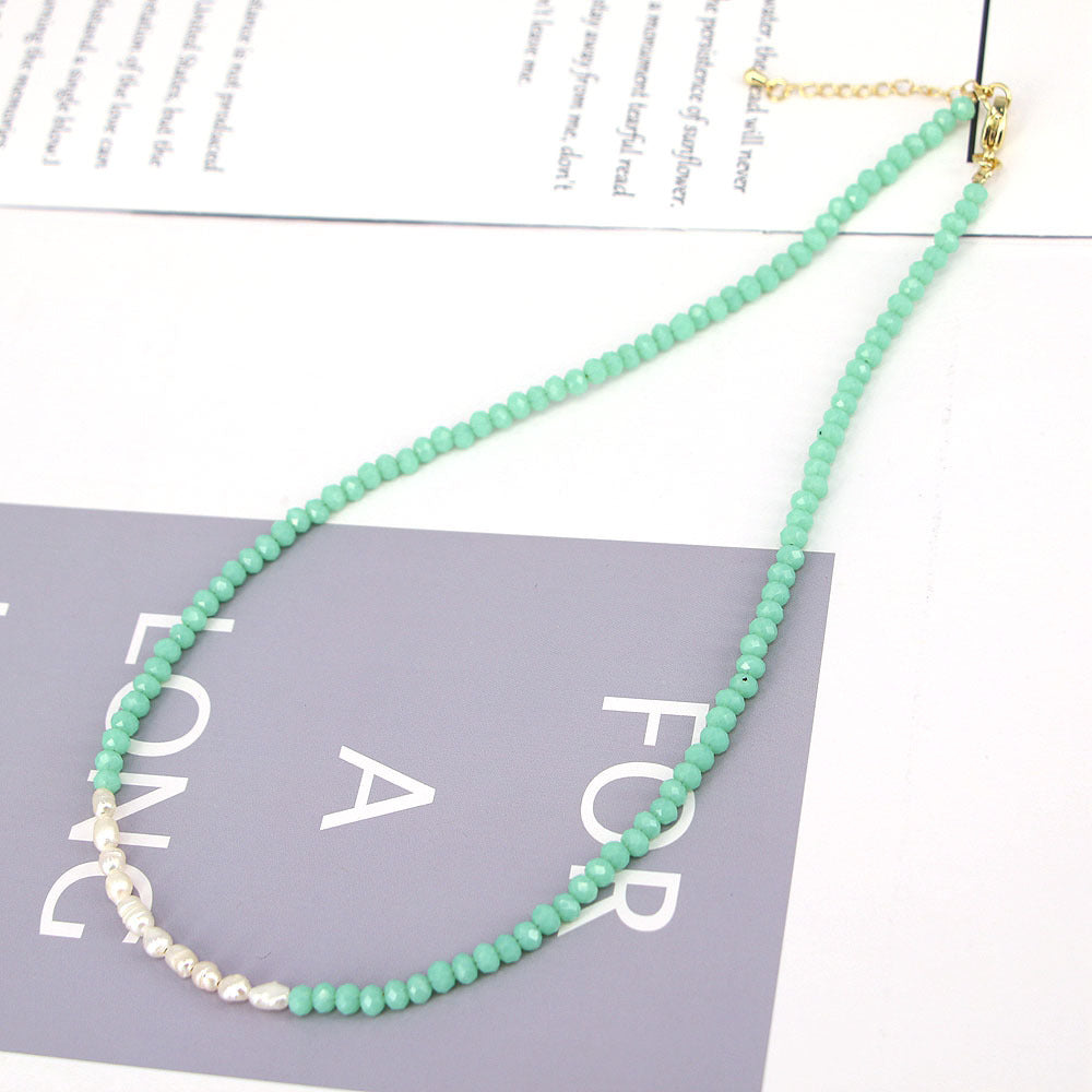 Splicing Crystal Beaded Pearl Necklace Clavicle Chain