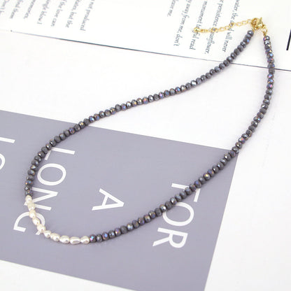 Splicing Crystal Beaded Pearl Necklace Clavicle Chain