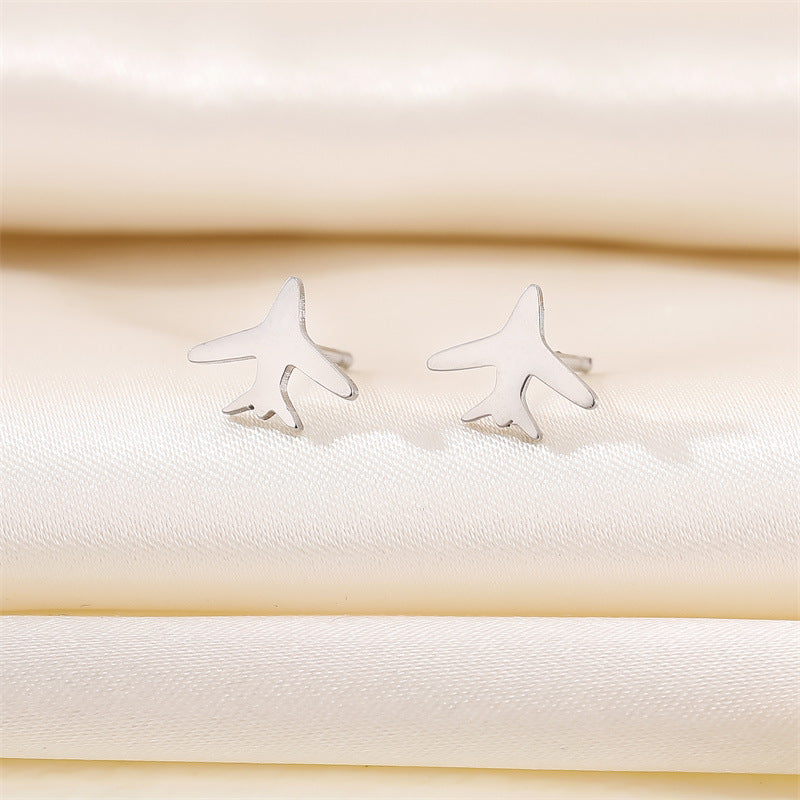 Airplane Stainless Steel No Inlaid Earrings Ear Studs