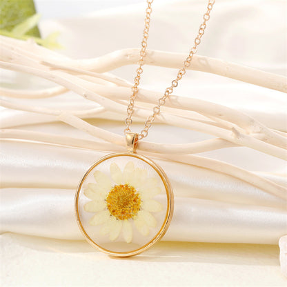 Retro Creative Round Resin Dried Flower Necklace