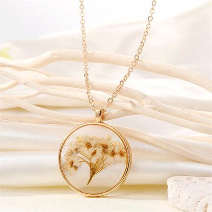 Retro Creative Round Resin Dried Flower Necklace