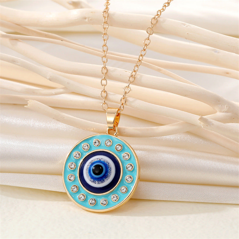 Retro Ethnic Style Color Rhinestone Round Eye Necklace