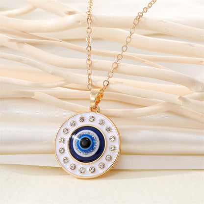 Retro Ethnic Style Color Rhinestone Round Eye Necklace