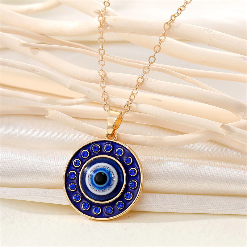 Retro Ethnic Style Color Rhinestone Round Eye Necklace