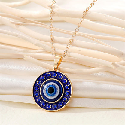 Retro Ethnic Style Color Rhinestone Round Eye Necklace