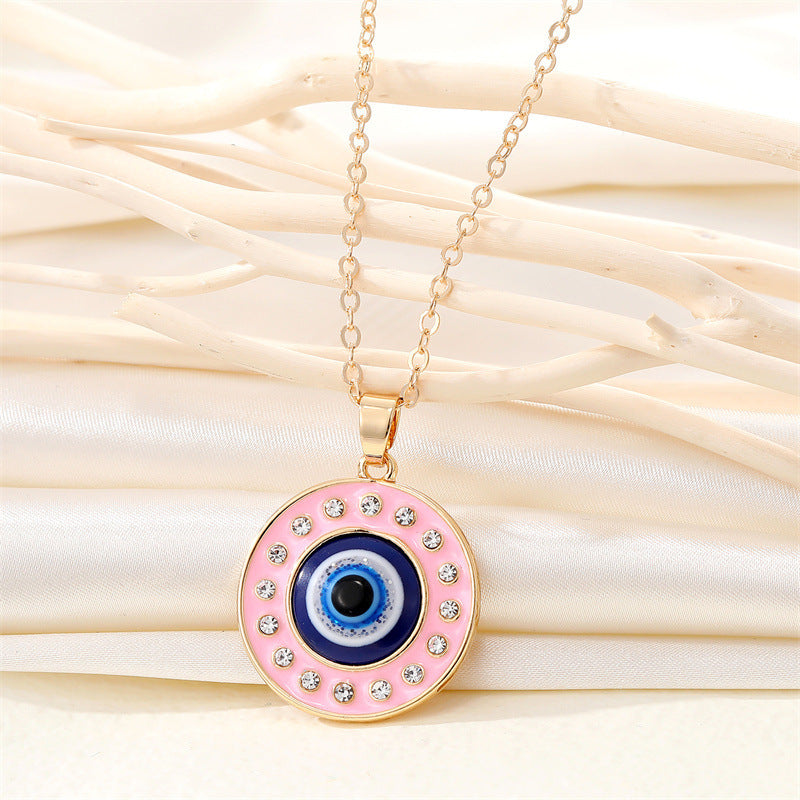 Retro Ethnic Style Color Rhinestone Round Eye Necklace