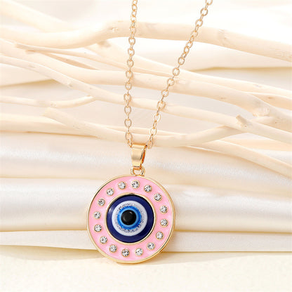 Retro Ethnic Style Color Rhinestone Round Eye Necklace