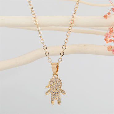 New Cute Full Diamond Boy Girl Pendant Necklace