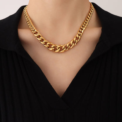 Hip-hop Trendy Exaggerated Titanium Steel Cuban Chain 18k Real Gold Plated Necklace