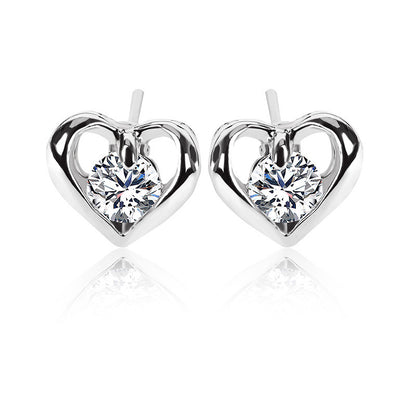 Simple Heart Fashion Metal Zircon Heart Copper Earrings