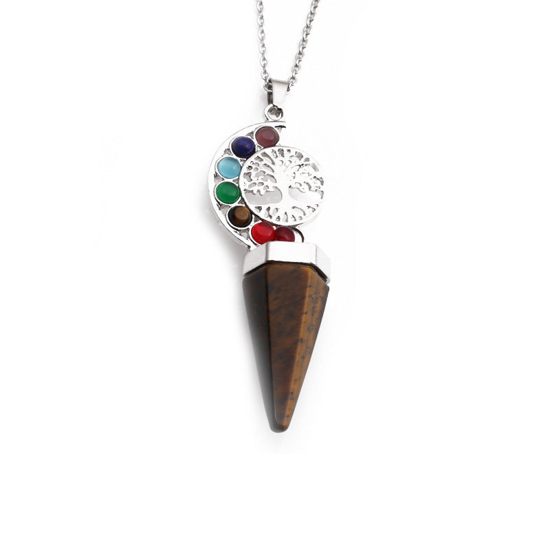 Casual Vacation Tree Stainless Steel Plating Hollow Out Inlay Natural Stone Crystal Pendant Necklace Long Necklace