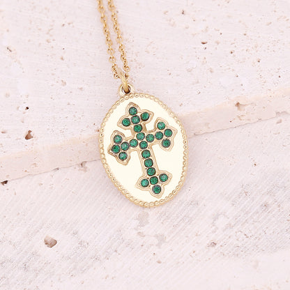 New Geometric Cross Stainless Steel Eye Necklace Drip Oil Color Zirconium Jewelry