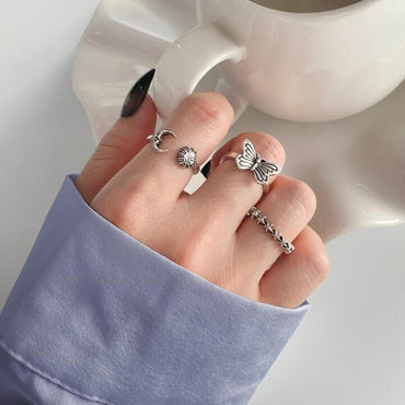 Wholesale Jewelry Retro Star And Moon 7-piece Set Ring Gooddiy